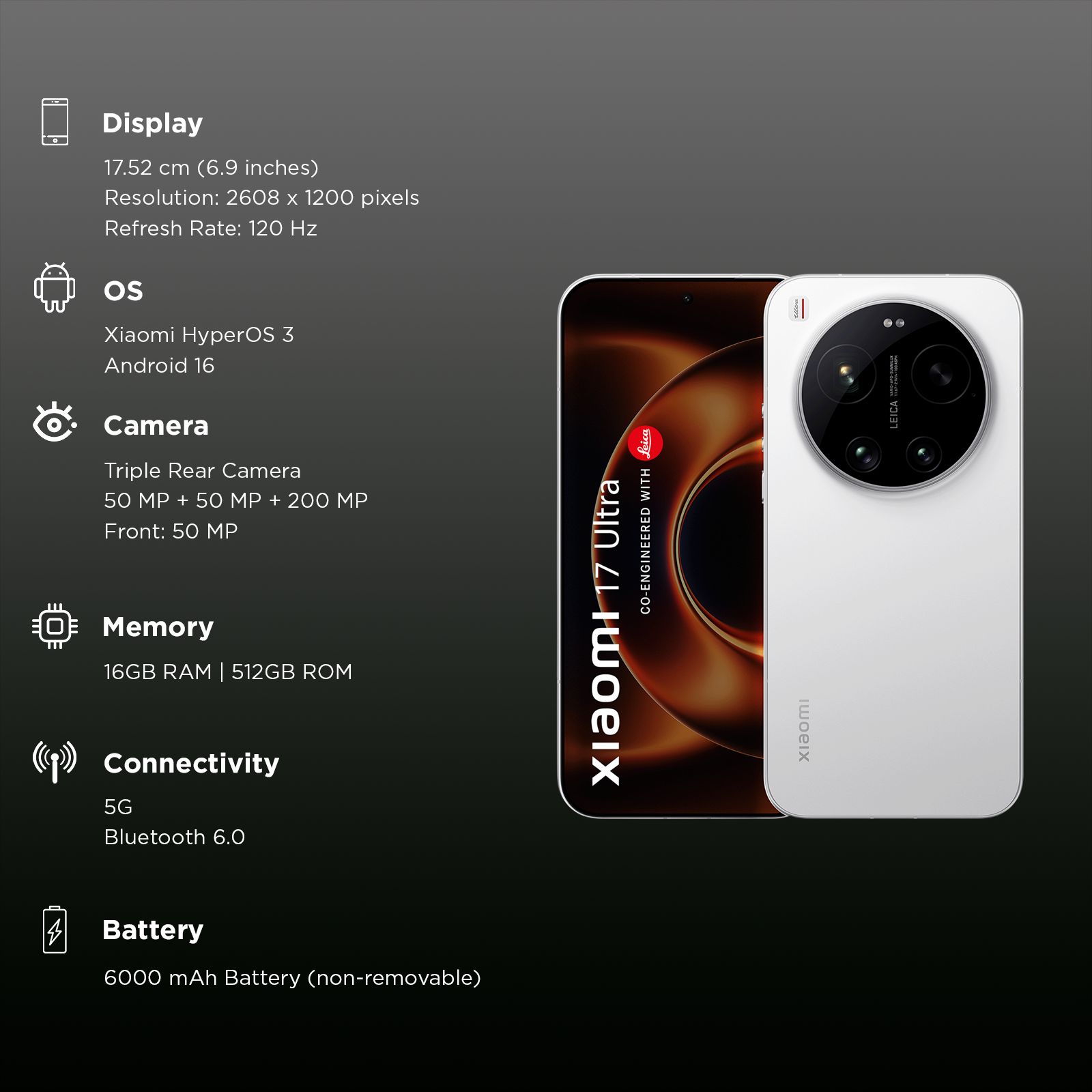 Buy Xiaomi 17 Ultra 5G (16GB RAM, 512GB, White) Online - Croma